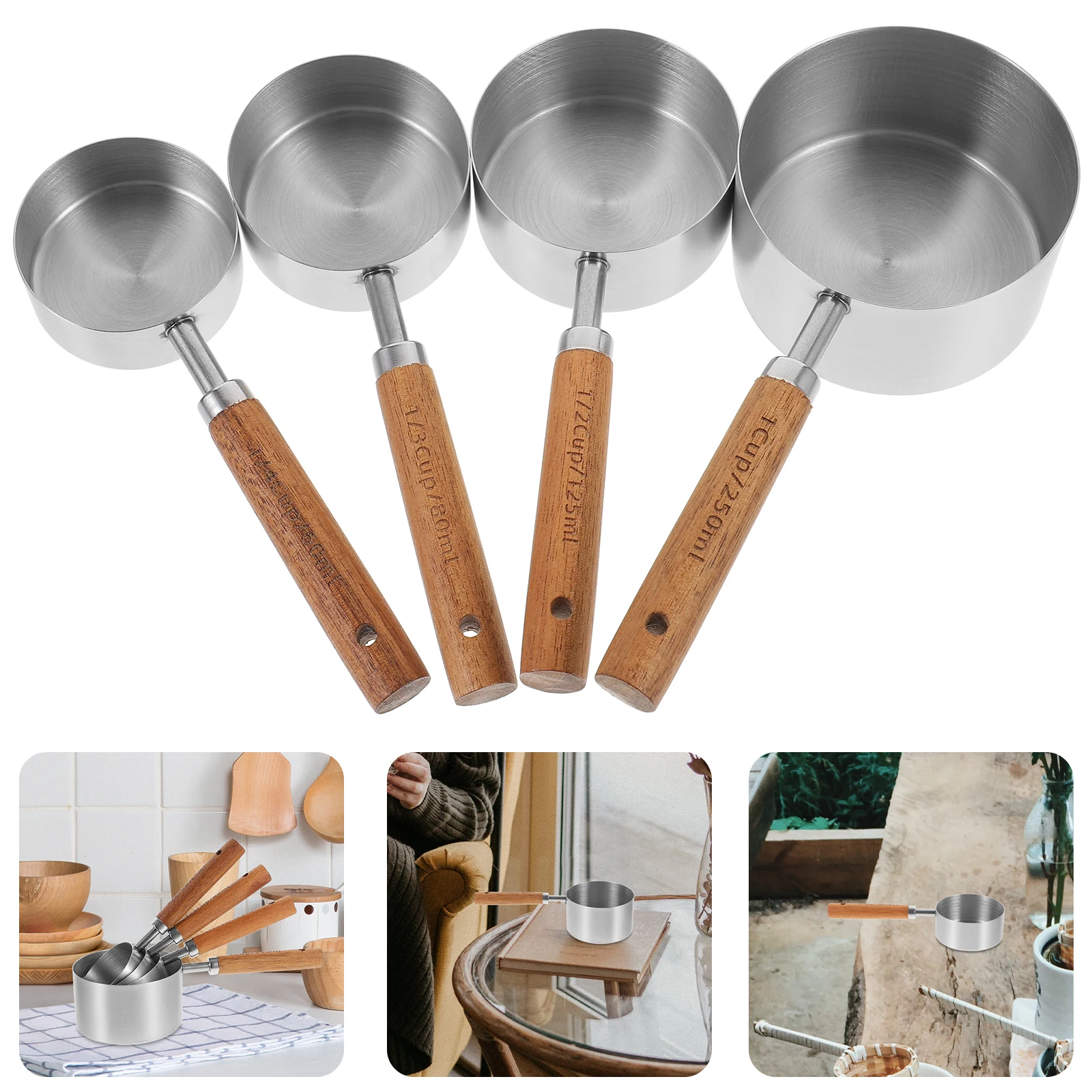 

4 Piece Measuring Cups Set Stainless Steel Reusable Baking Tools Spoon H Sugar Coffee Flour Ingredients Measurement Kitchen