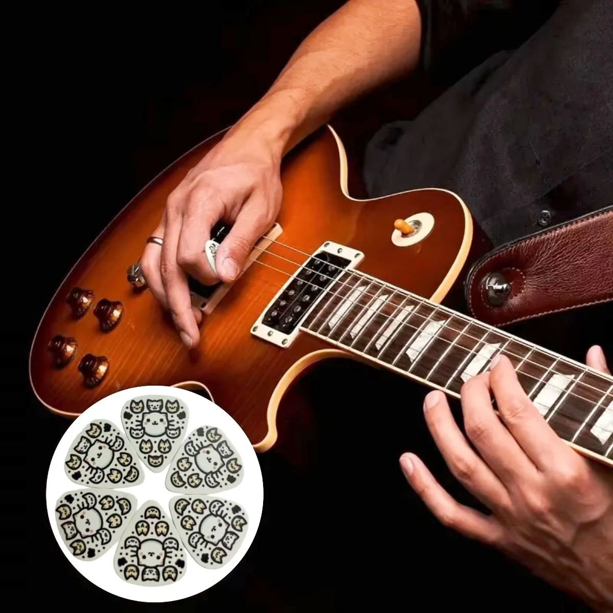 Miwayer 6 قطع من أعواد الجيتار الأصلية "رأس القطط" / مع حافظة سلسلة المفاتيح/لملحقات الجيتار الموسيقيين