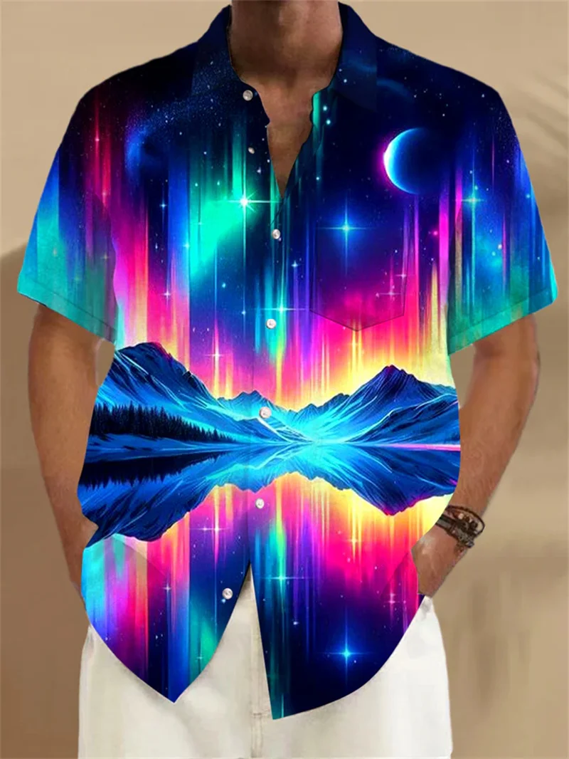 

Fashionable flamingo pattern 3D printed Hawaiian men's shirt summer street short sleeved Harajuku lapel button up shirt