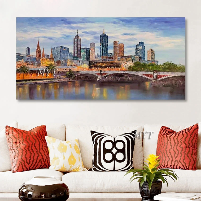 

Street Landscape Oil Painting Wall 3D City Building Scenery Picture No Framed Abstract Canvas Art Decorative Items For Cafe