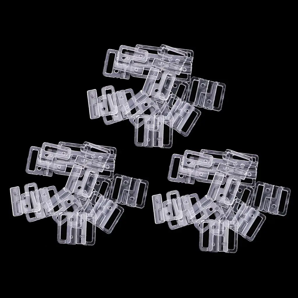 3x 10 piezas de clips, ganchos, cierres de plástico, barras para tiras, sujetadores para vestidos de novia (blanco/transparente)