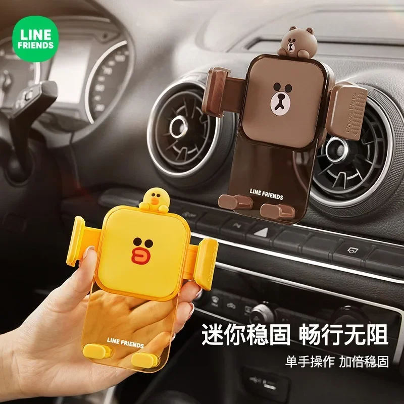 Line Friends Brown Cartoon Car Mobile Phone Holder Anime Kawaii Air Outlet Car Special Rotatable Navigation Support Fixed Frame