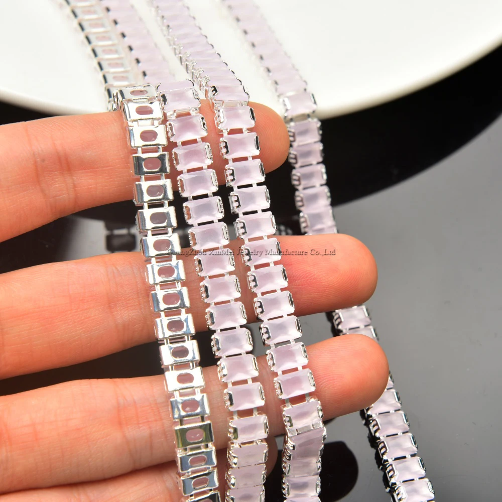 New 4*6mm Rectangle Rhinestone Zircon Cup Chain for Nail Art Sparkling Silver Gold Base Crystal Chain Trim DIY Shoes Accessories