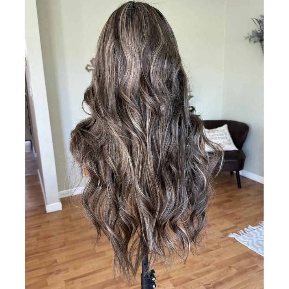 360 Lace Frontal Perücken 13x3 Lace Front Perücken für Schwarze Frauen 100% Echthaar Aschblond mit Highlights Natürlicher Haaransatz Vollspitzenperücken – Detail 4