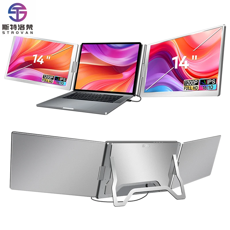 

14 Inch Portable s 1200P 1 Cable for 2 Screens LCD Monitos with Type-C Port Screen Extender for Windows & OS