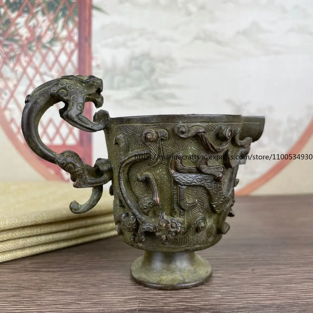 

Chinese Antique Pixiu Beast Wine Vase Copper Cup Jug Art Decoration Ornaments Collectibles Home Decorations