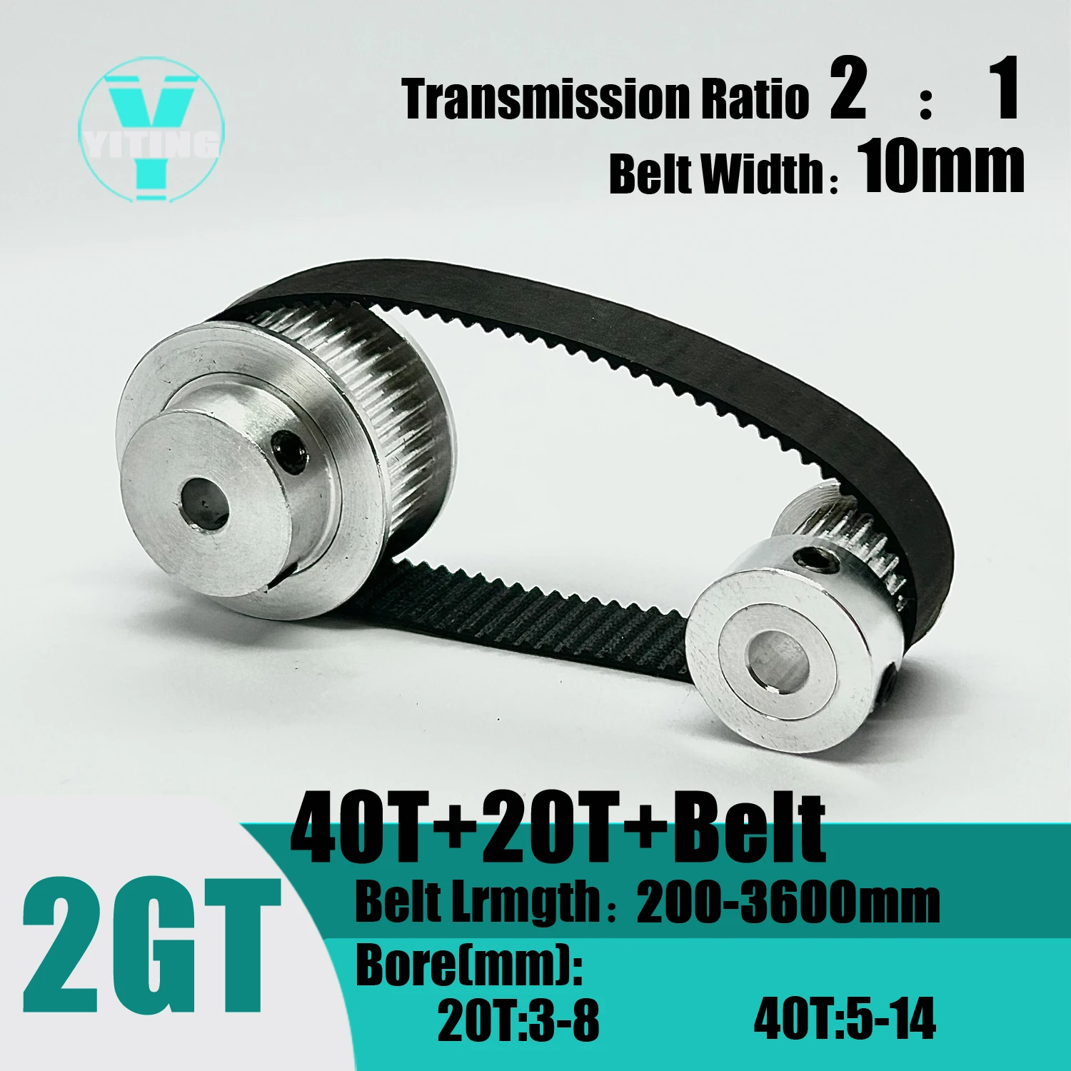 

2GT 2M 40Teeth 20T GT2 20Teeth 40T Timing Belt Pulley Set Belt Width 10mm Bore 3~14mm 2:1 Wheel Synchronous Pulley Belt Kit