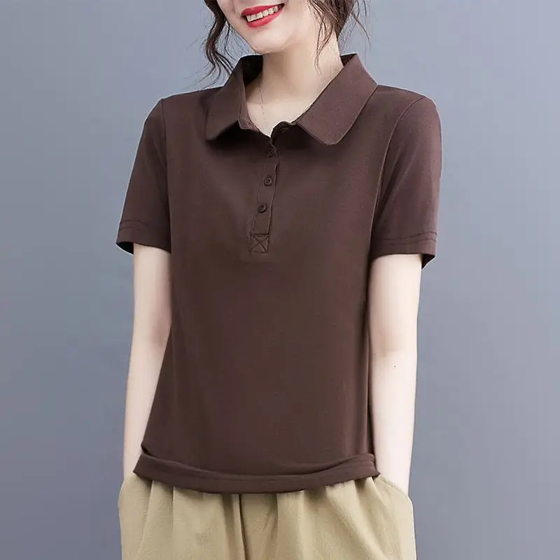 Popular 2025 Summer Short-sleeved T-shirt Women's Polo Shirt Lapel Top Women's Clothing  Polo Shirt Women Camisas De Mujer