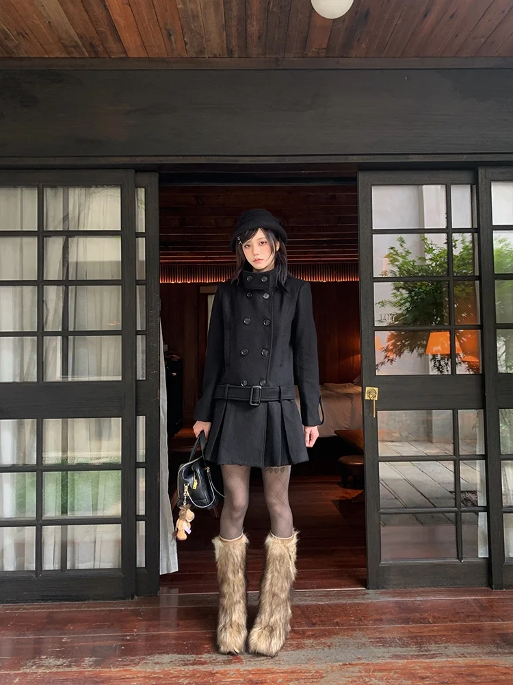 

Женское шерстяное пальто Forlions Bla: осенне-зимняя твидовая ветровка средней длины, двубортная повседневная куртка для молодых женщин