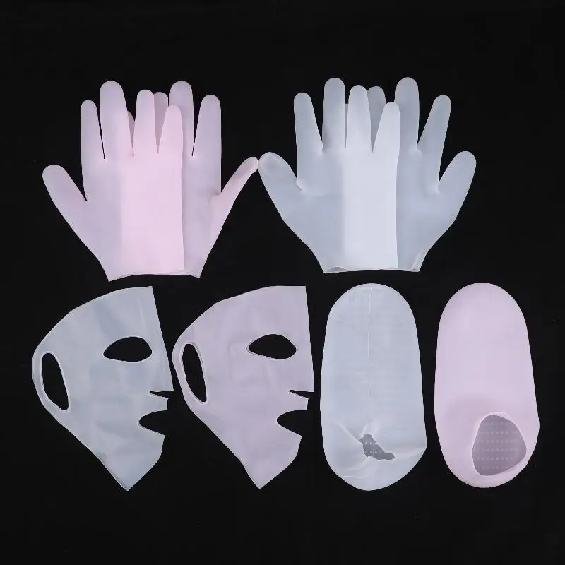 ● مجموعة مكونة من 3 قطع من السيليكون للعناية بالبشرة - مجموعة قناع ترطيب قابلة لإعادة الاستخدام، قفازات، جوارب - للوجه واليدين والقدمين الجافة والمتشققة #1