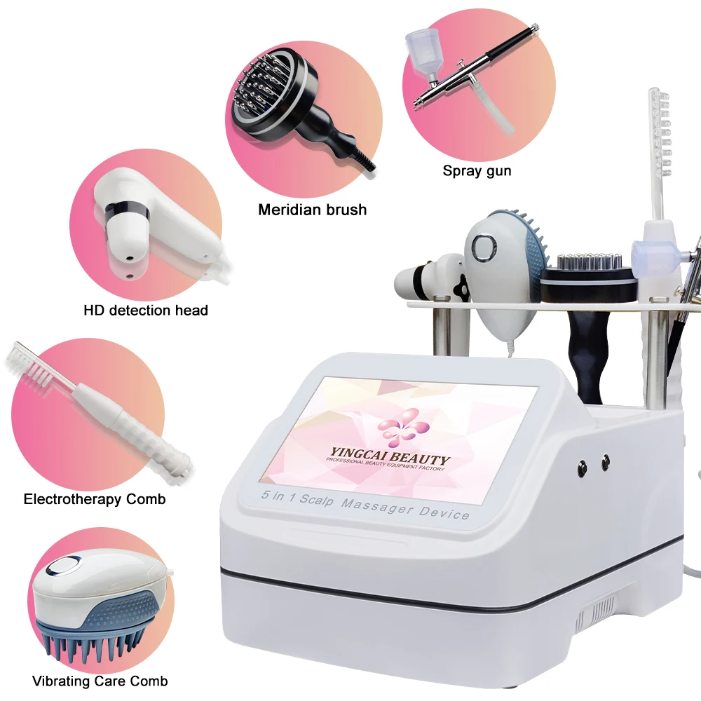 2025年最新 5 in 1 ヘア頭皮マッサージャー（スキンアナライザー付き）サロン スパ 薄毛ケア＆頭皮トリートメント LED育毛