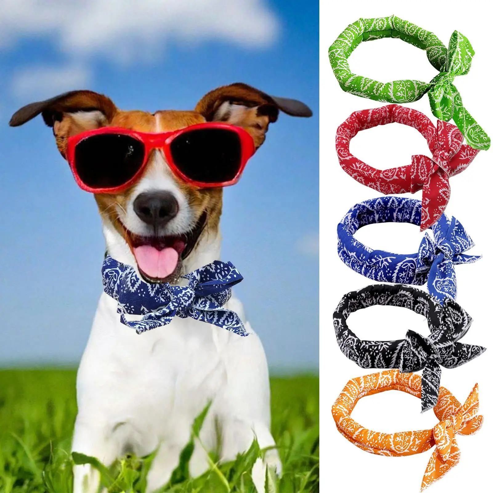 100CM Instant Cooling Dog Bandana, Absorbent Ice Towel Scarf Wrap, Reusable Pet Cooling Scarf for Small Medium Large Dogs Cats