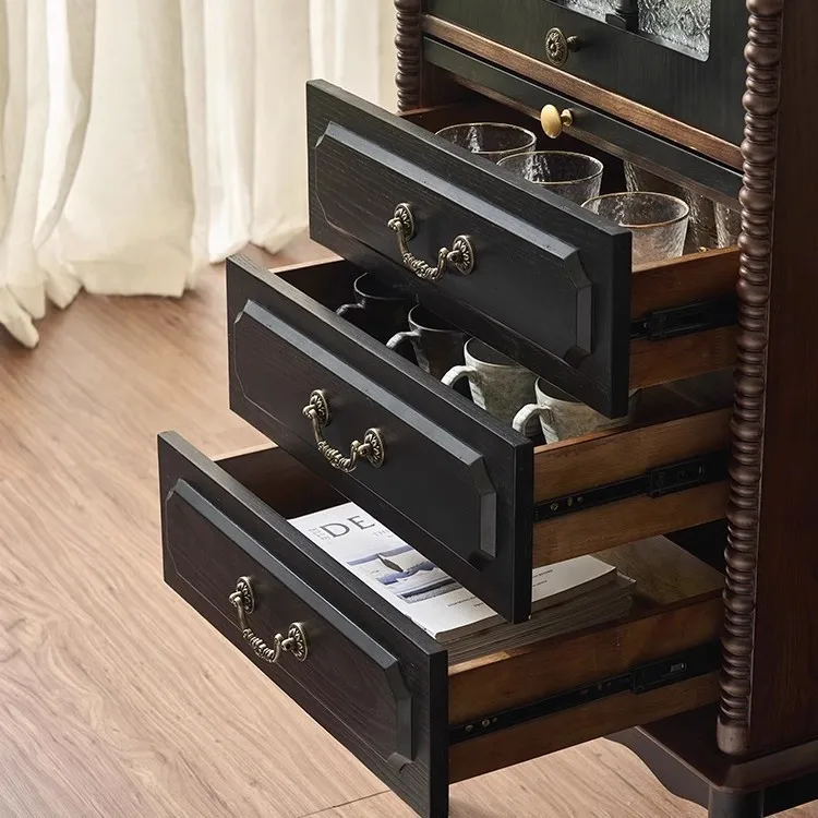 

Французский боковой шкаф из цельного дерева, бытовой, для небольшой квартиры, легкий, роскошный ящик, шкаф с тремя ведрами