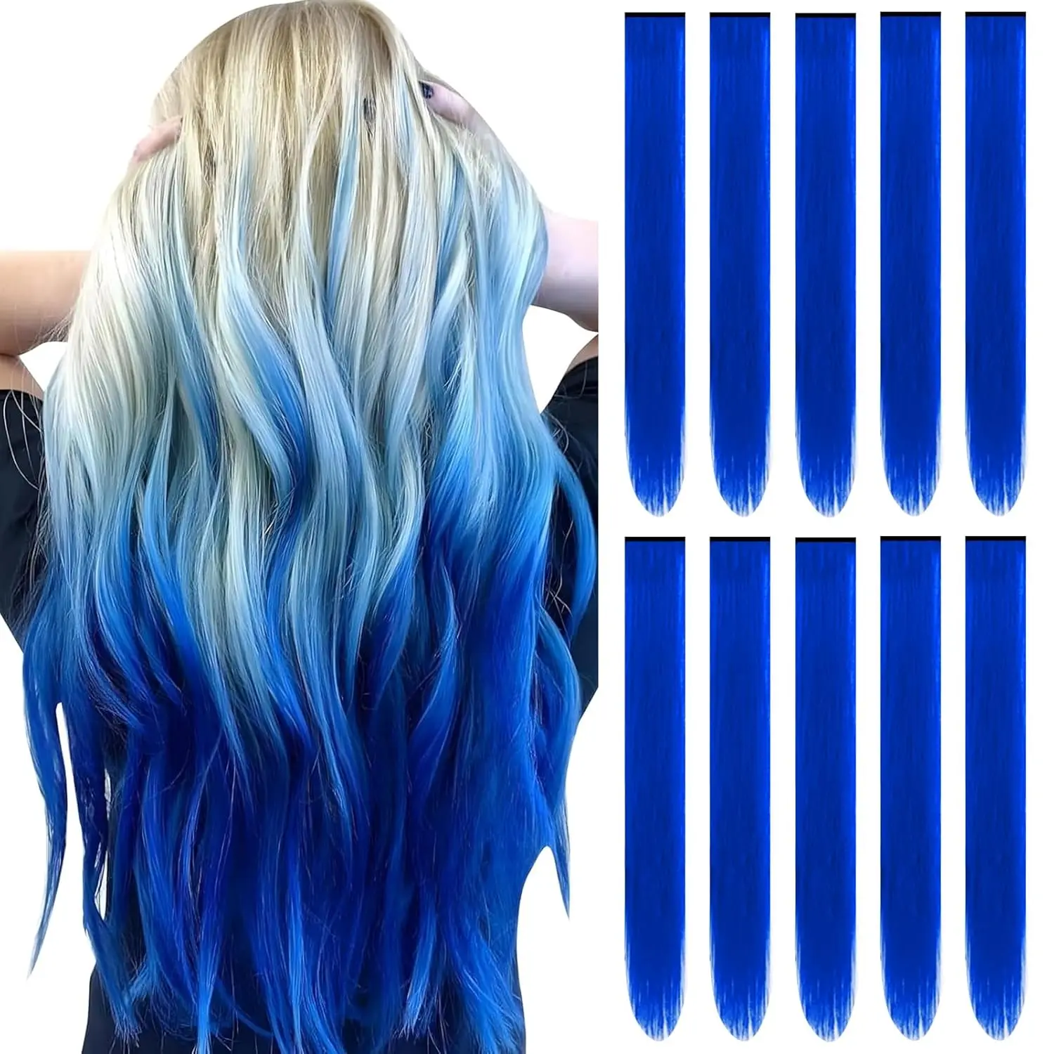 10pc Colored Hair Extensions Clip in Set