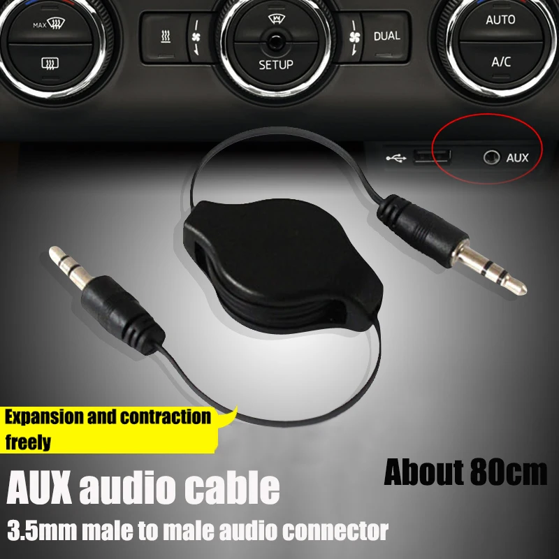 Car Portable Extension Cable 80cm Audio Cable MP3 Phone Computer Audio Speaker Amplifier Adapter Cable 3.5mm Male To Male Black