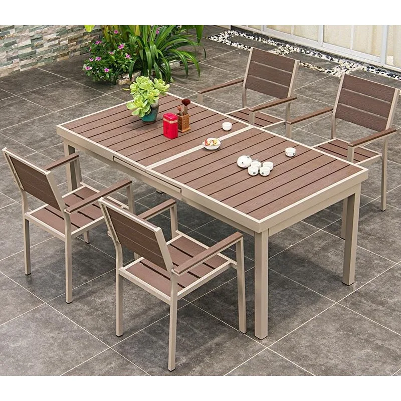 

Outdoor table and chair combination courtyard garden telescopic plastic wood long table