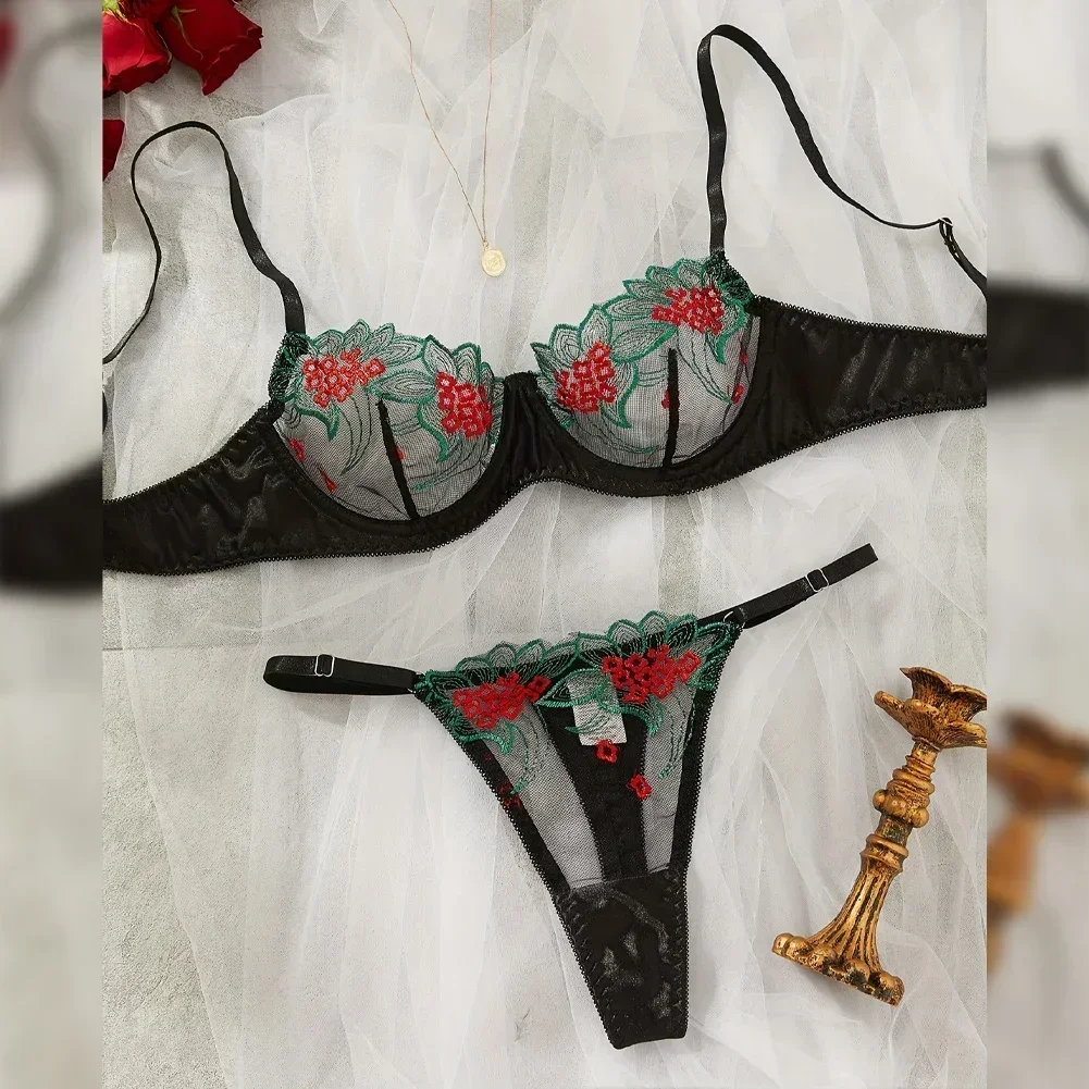 Sexy Underwear Fancy Lace Erotic Set Women's 2-piece Set Transparent Women's Underwear Embroidered Erotic Beautiful Bra and Unde