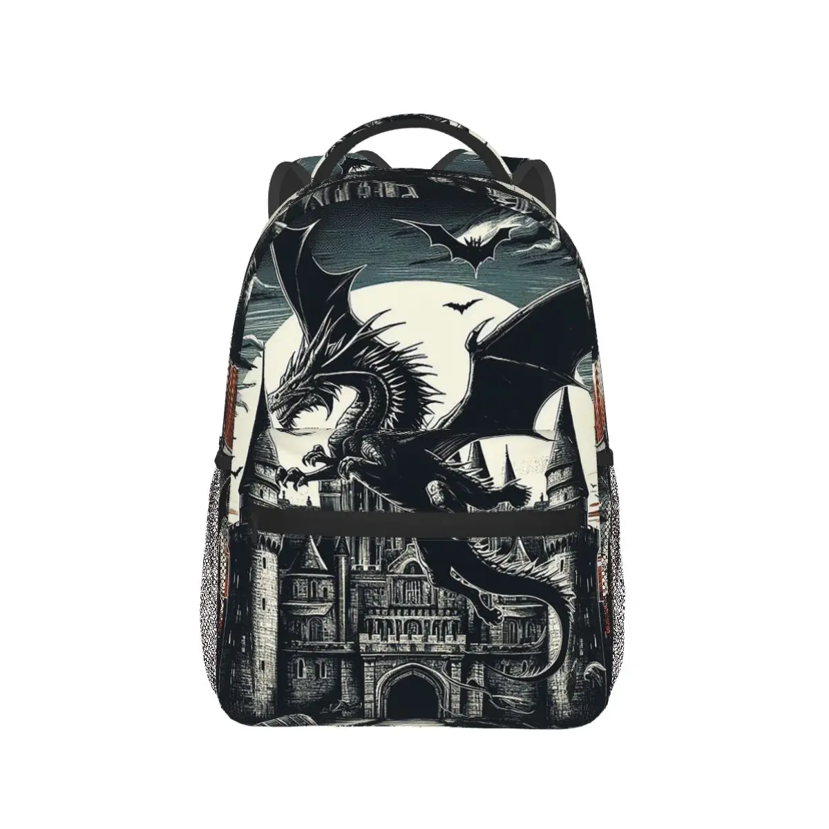 

Fantasy Mythical Dragon And Castle Backpack Hot Sale Daypack Large Capacity Children BookBag School Bag Shoulder Bags for Unisex