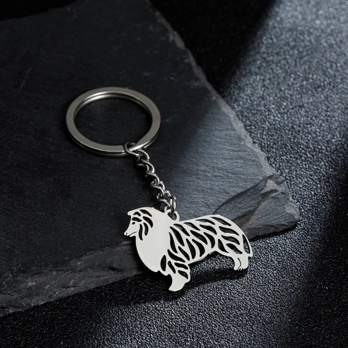 Shuangshuo-llavero de perro Collie para hombre, llavero de acero inoxidable, regalos de cumpleaños, joyería encantadora para cachorro, 1 unidad