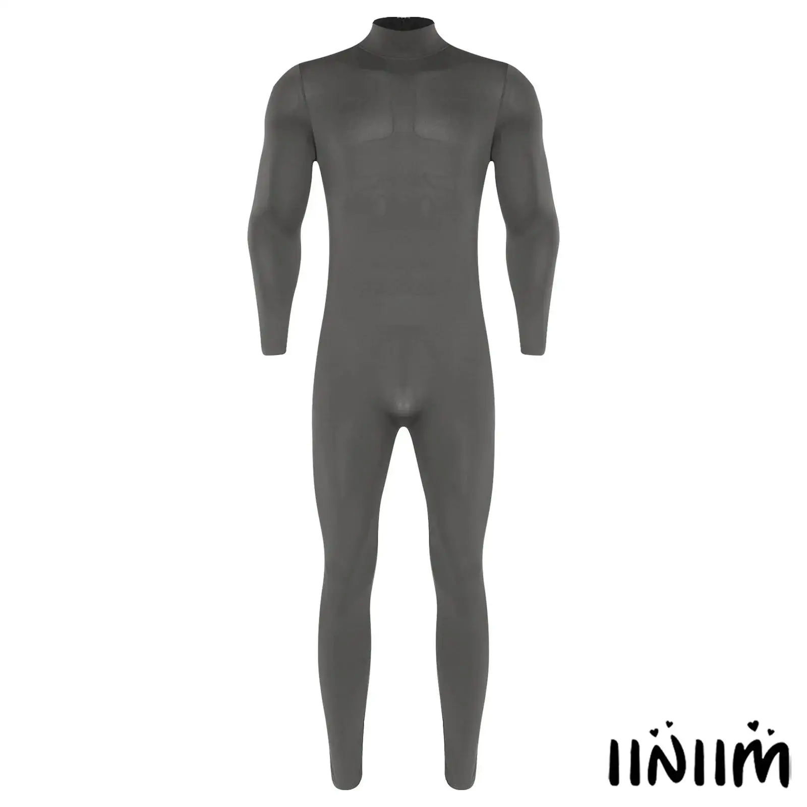 メンズヨガ体操ダンスジャンプスーツモックネック長袖長ズボンバックジップアップボディコンボディスーツ圧縮叙情的なダンスウェア