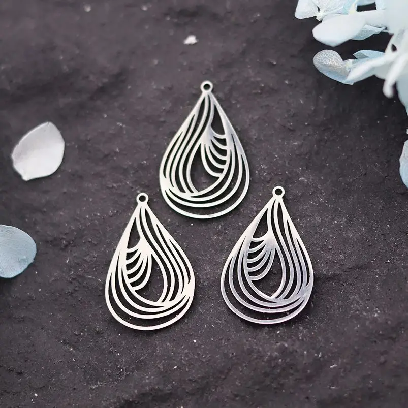 3pcs Waterdrop Feather Line Pendant Charms for Jewelry Making Tassels Bracelets Earring Stainless Steel Handmade diy Accessories