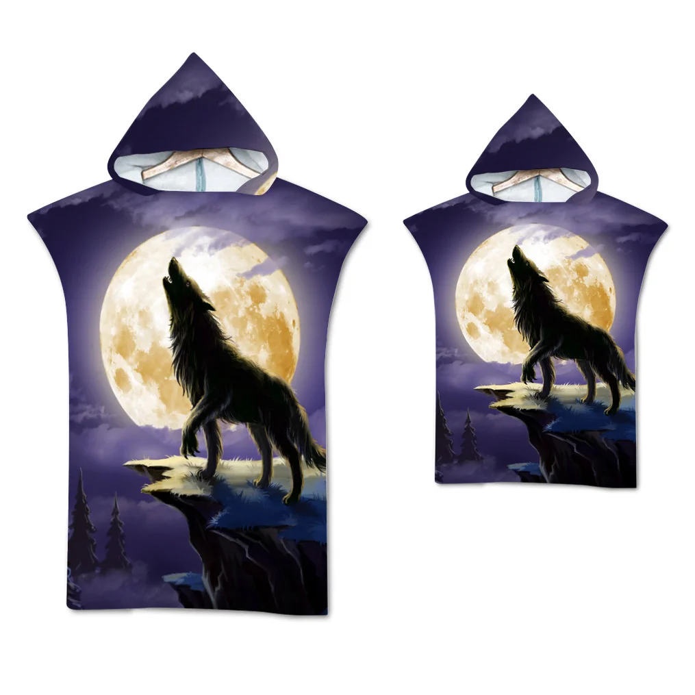 Wolf großes Strand tuch Badet uch schnell trocknende Handtücher Kapuzen mantel Neopren anzug erwachsenes Kind Eltern-Kind Poncho Bademantel zum Schwimmen Surfen – Detail 19