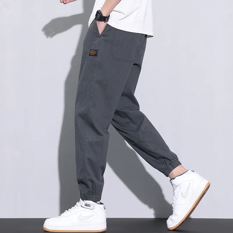 Ultra-thin Men's Pants Ankle Length Casual Elastic Waist Trousers Breathable Classic Outdoor Bound Feet Sweatpants Male Coffee