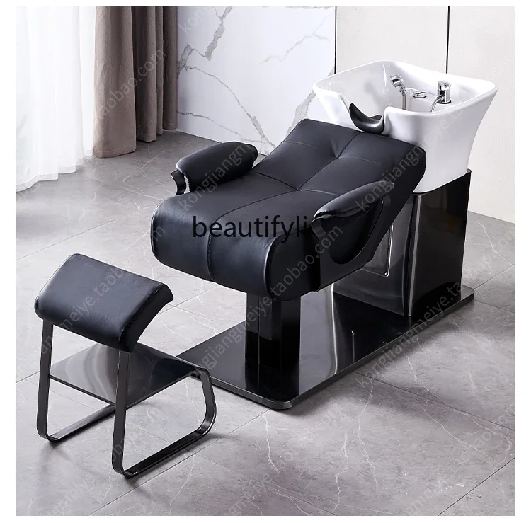 

High-end semi-reclining shampoo flush bed Barber shop Stainless steel ceramic semi-reclining shampoo bed