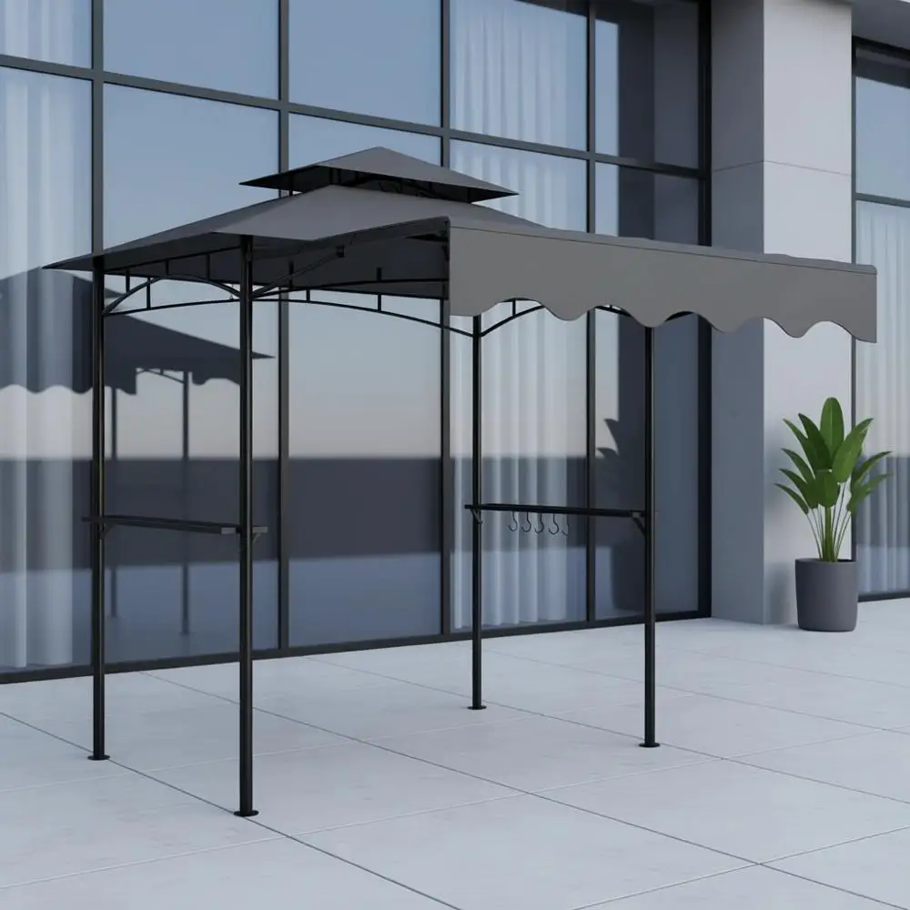 

Двухуровневая уличная беседка для барбекю с навесом, полками и крючками, серая