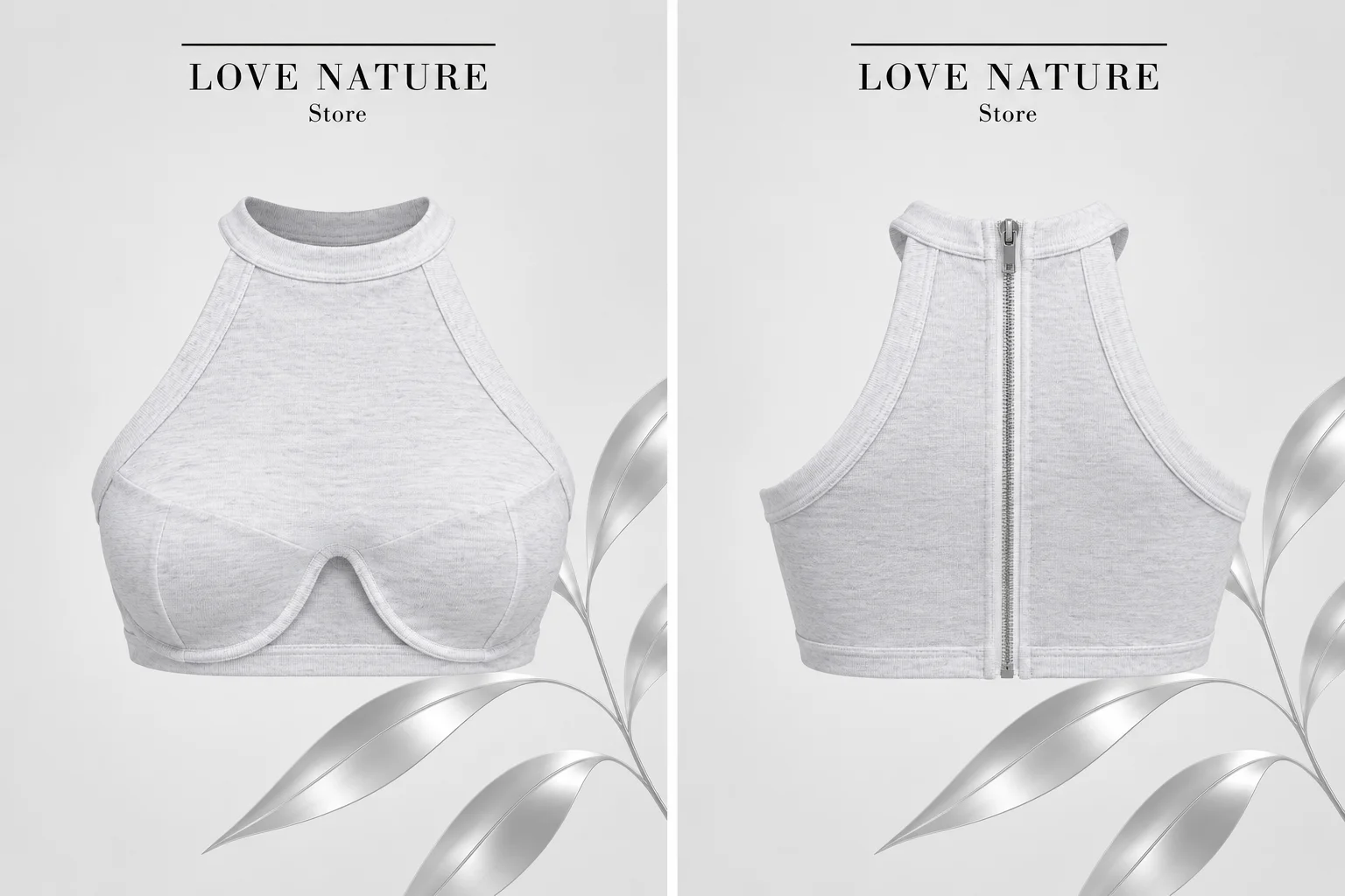 【LOVE NATURE Store】Women’s White Halter Underwire Crop Top, Back Zip Bustier Top