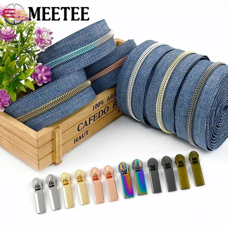 2/3/5M 5# Nylon Zipper Tape with Zip Puller Slider For Sewing Bag Garment Coil Zippers Closure Zips Repair Kit Accessories