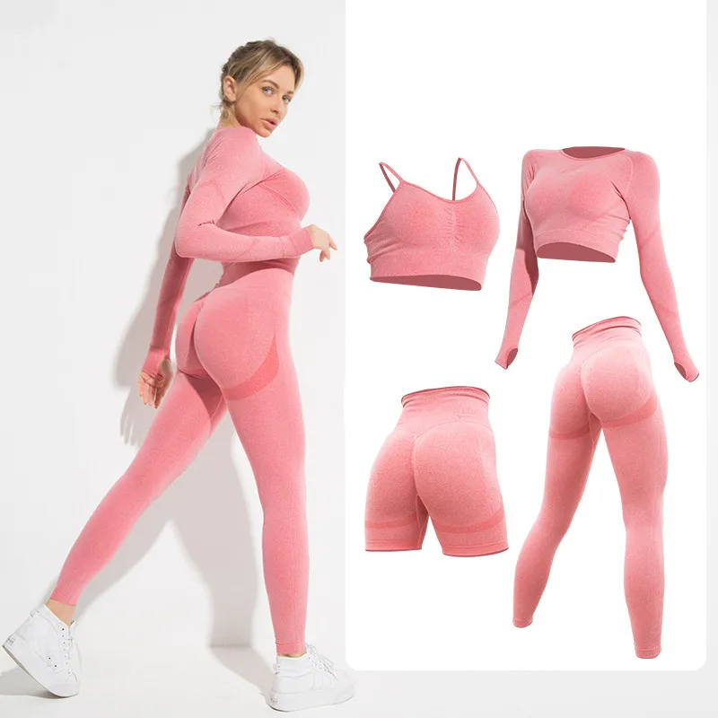 Ensemble de yoga sans couture pour femme, haut court, leggings d'entraînement, fitness, 2023