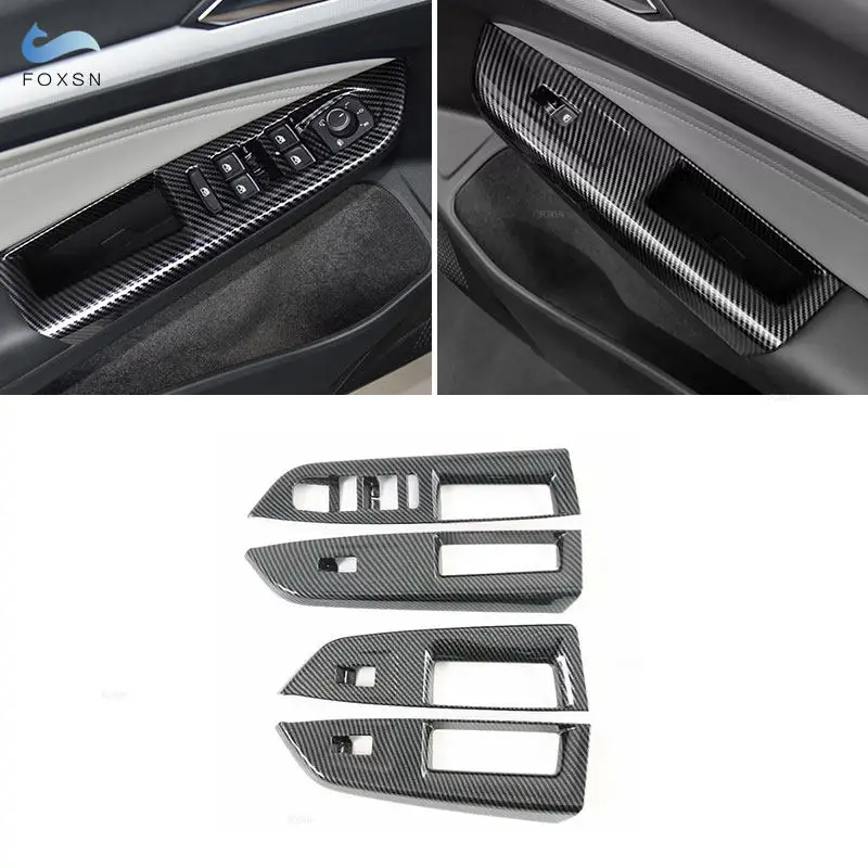 

Car Inner Door Panel Window Lifter Switch Button Frame Trim For VW Golf 8 MK8 2021 2022 LHD 4pcs ABS Carbon Fiber Texture
