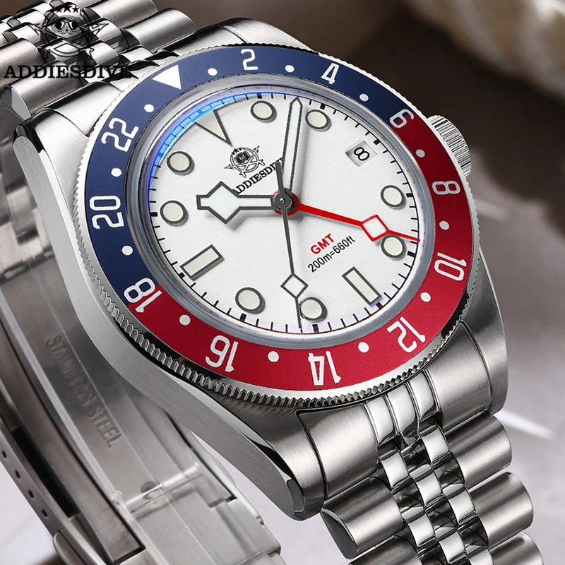 ADDIESDIVE GMT Quartz Watches Stainless Steel BGW9 Super Luminous Luxury Men Watch 20Bar Waterproof Diving Watch Reloj hombre