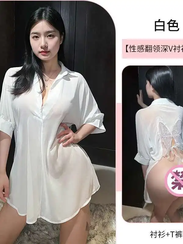 Sexy borboleta volta aberta manga longa designer botão acima camisa feminina quente transparente pijamas moda transparente topos ivk8