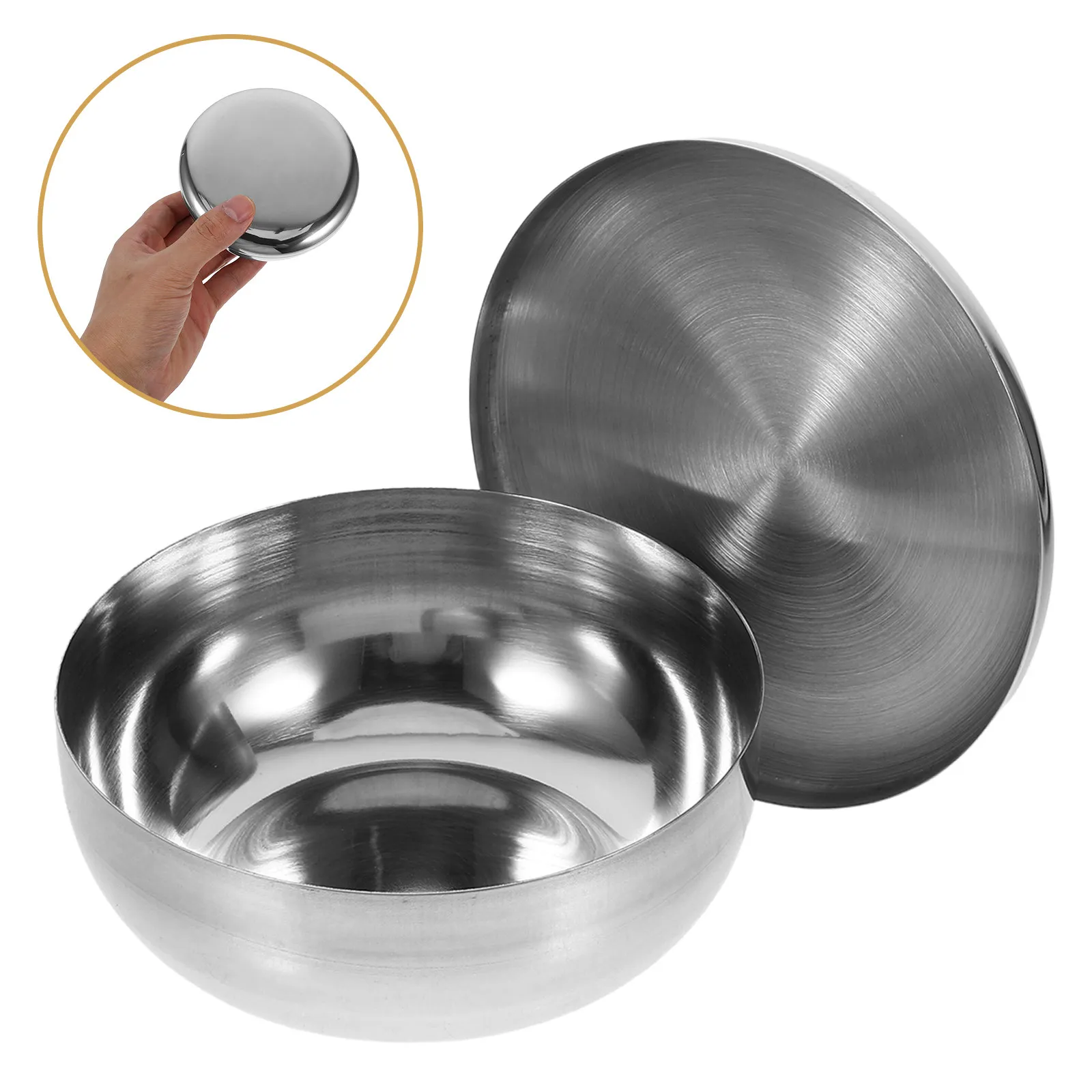 Korean Stainless Steel Rice Bowl with Gold Finish Lid Single Layer Multi-Purpose Soup Noodle Salad Serving Bowl for Home Camping