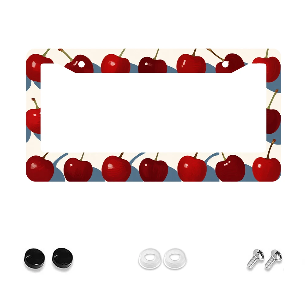 

1 шт. Рамка номерного знака с 2 отверстиями и рисунком красной вишни, алюминиевый материал, 6x12 дюймов, с набором винтов, мультяшное забавное украшение автомобиля G
