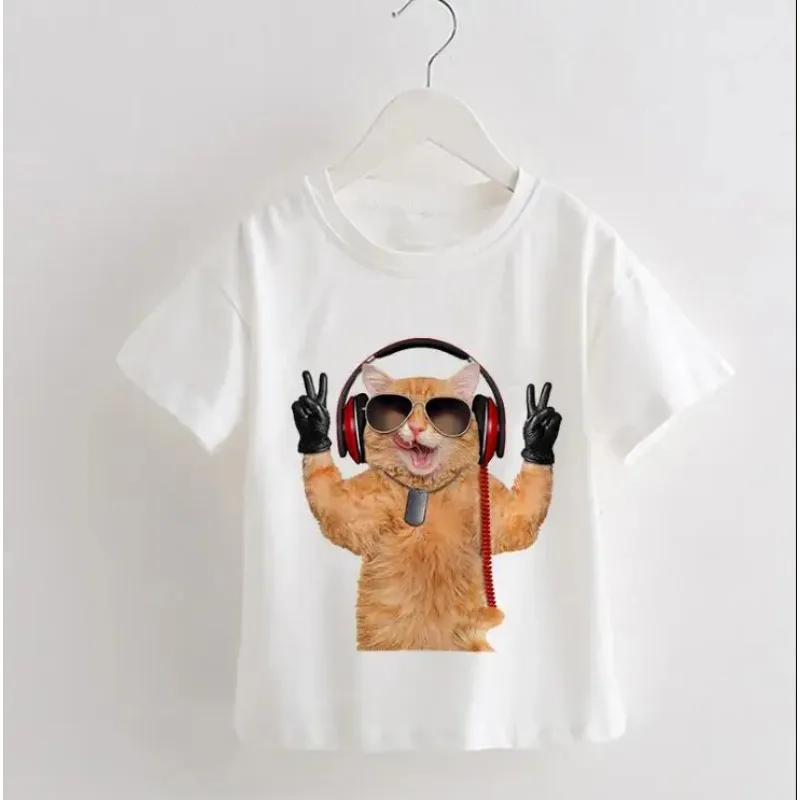 T-shirt engraçado dos desenhos animados das crianças, tops, roupas, urso, gato, criança, bebê, criança, crianças, meninos, meninas, crianças, curto, novo