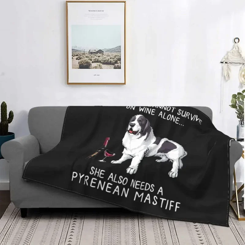 

Pyrenean Mastiff And Wine Funny Dog Blanket Flannel Fleece Warm Pet Puppy Lover Throw Blankets for Car Bedroom Sofa Bedspreads