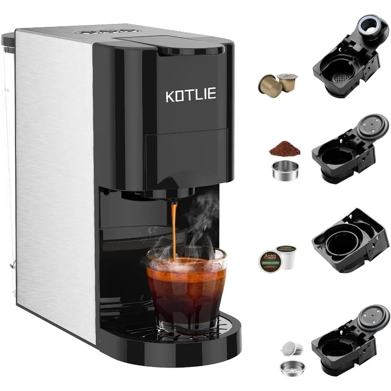 

KOTLIE 4in1 Espresso Machine,Set Volume Freely,Single Serve Coffee Maker for Nespresso original/K cups/L'OR/Ground Coffee/illy