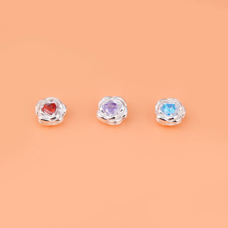 S925 Sterling silver microinset zircon colored rose beads handmade DIY bracelet necklace jewelry accessories for women