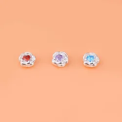 S925 Sterling silver microinset zircon colored rose beads handmade DIY bracelet necklace jewelry accessories for women