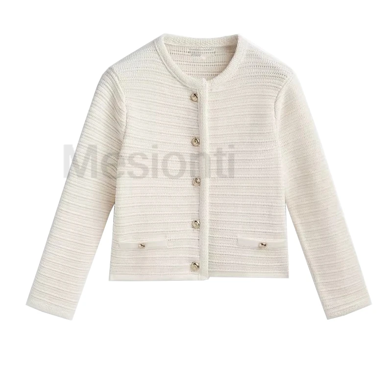 MD 2024 women\'s cardigan new style of Small fragrance button design texture knitted cardigan short jacket kardigan damskie