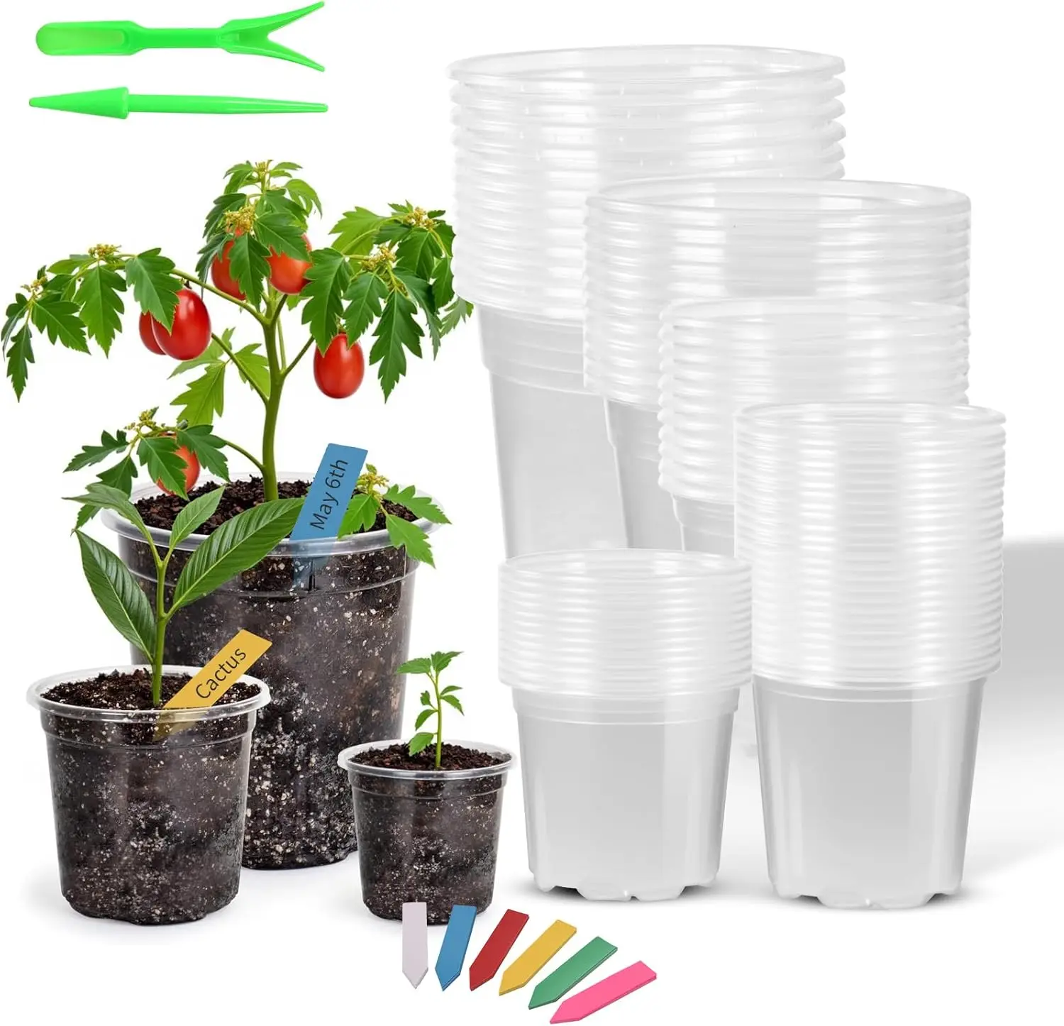 

60 Pack Clear Nursery Pots with Drainage Holes, 3.5/4/5/6/7 Inch Clear Plastic Pots for Plants, Reinforced Transparent N