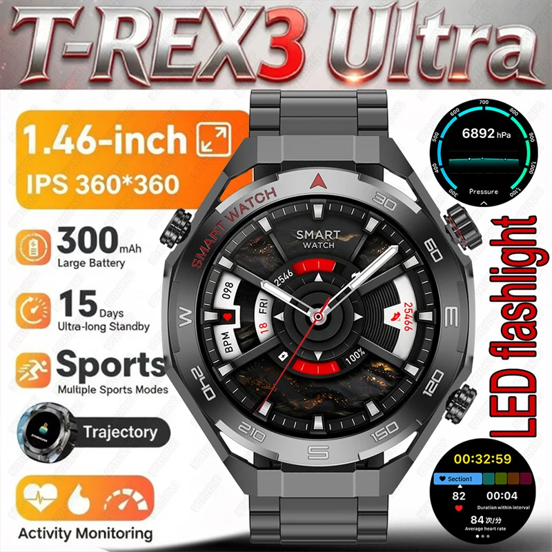 New Watch6 UItra GPS Outdoor Smart Watch Men LED Flashlight Heart Rate Bluetooth Call IP68 Waterproof Altimeter Sport Smartwatch
