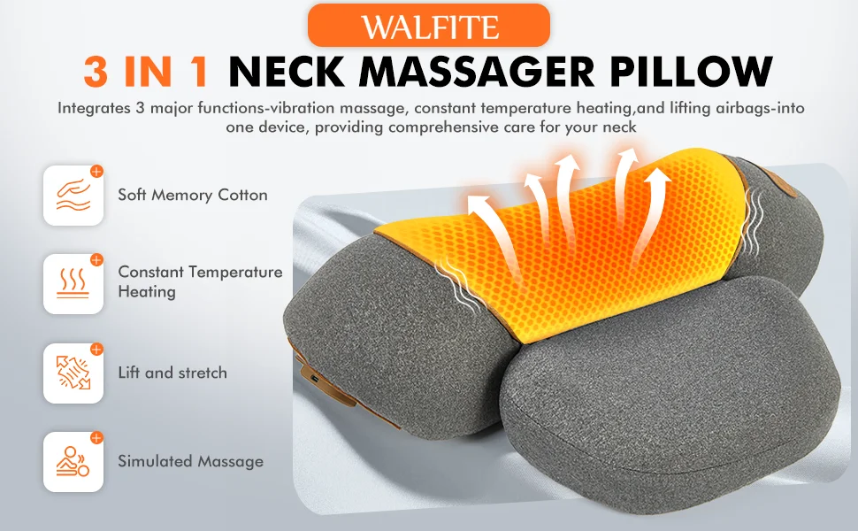 3-in-1 Neck Massager Pillow with Heating & Cervical Traction, Ergonomic Cervical Pillow for Neck Pain Relief Neck Pillow