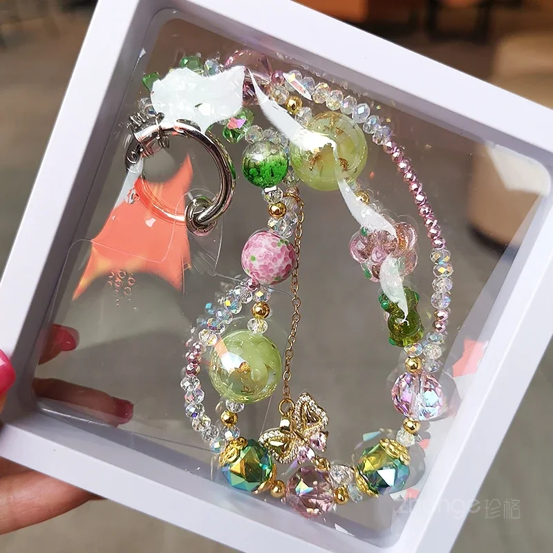 Mobile Phone Lanyard Butterfly Pendant Crystal Bracelet Short Clip-on Mobile Phone Case Universal Sling Wrist Pendant Bracelet