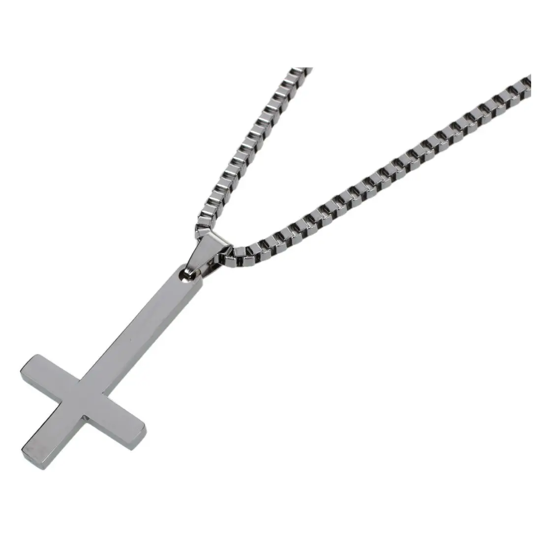 Silver 316L Stainless Steel Inverted Cross Titanium steel Pendant Necklace Lucifer Satan Fashion Vintage Punk Jewelry