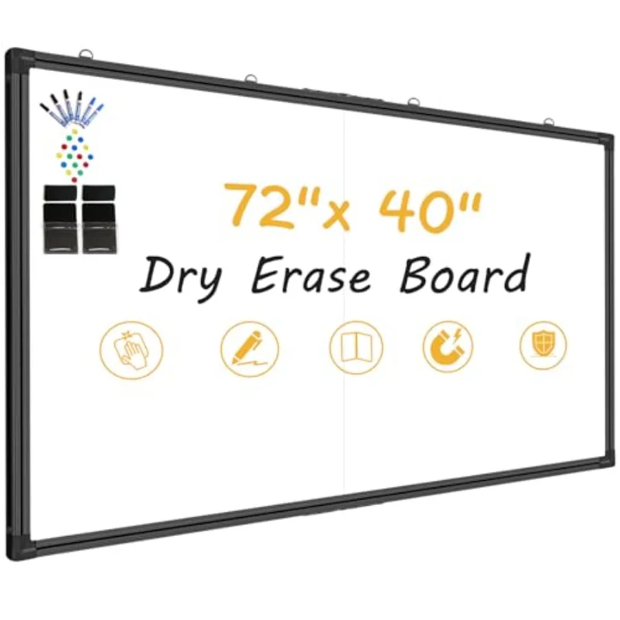

Магнитная доска для записей 72x40 дюймов, сверхбольшая, профессионального класса, с антибликовым покрытием, настенная, с черной алюминиевой рамкой