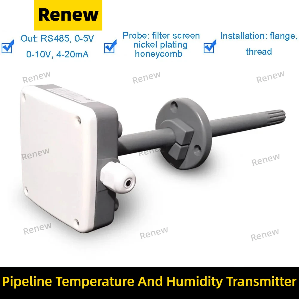 

Pipeline Temperature And Humidity Transmitter Air Duct Temperature And Humidity Sensor 4-20ma/0-10v/0-5v Output With Display